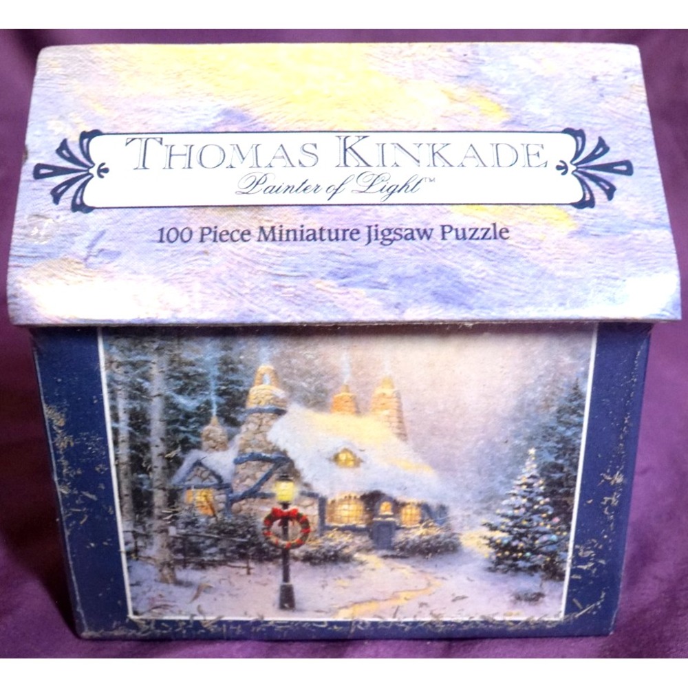 THOMAS KINKADE Mini Puzzle Painter of Light 100 Piece Box Stonehearth Hutch 9x7"